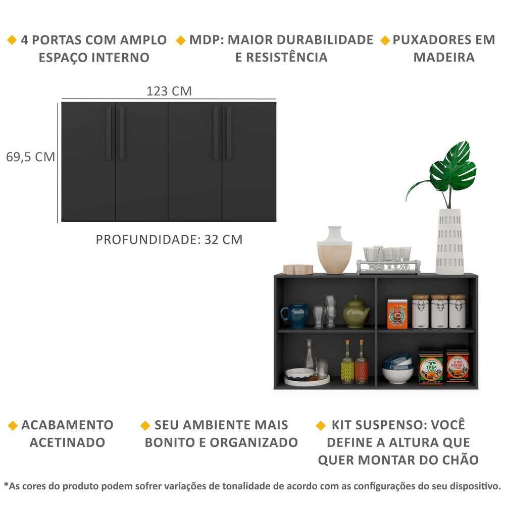Aparador Buffet 4 Portas Suspenso Viena Multimóveis Preto