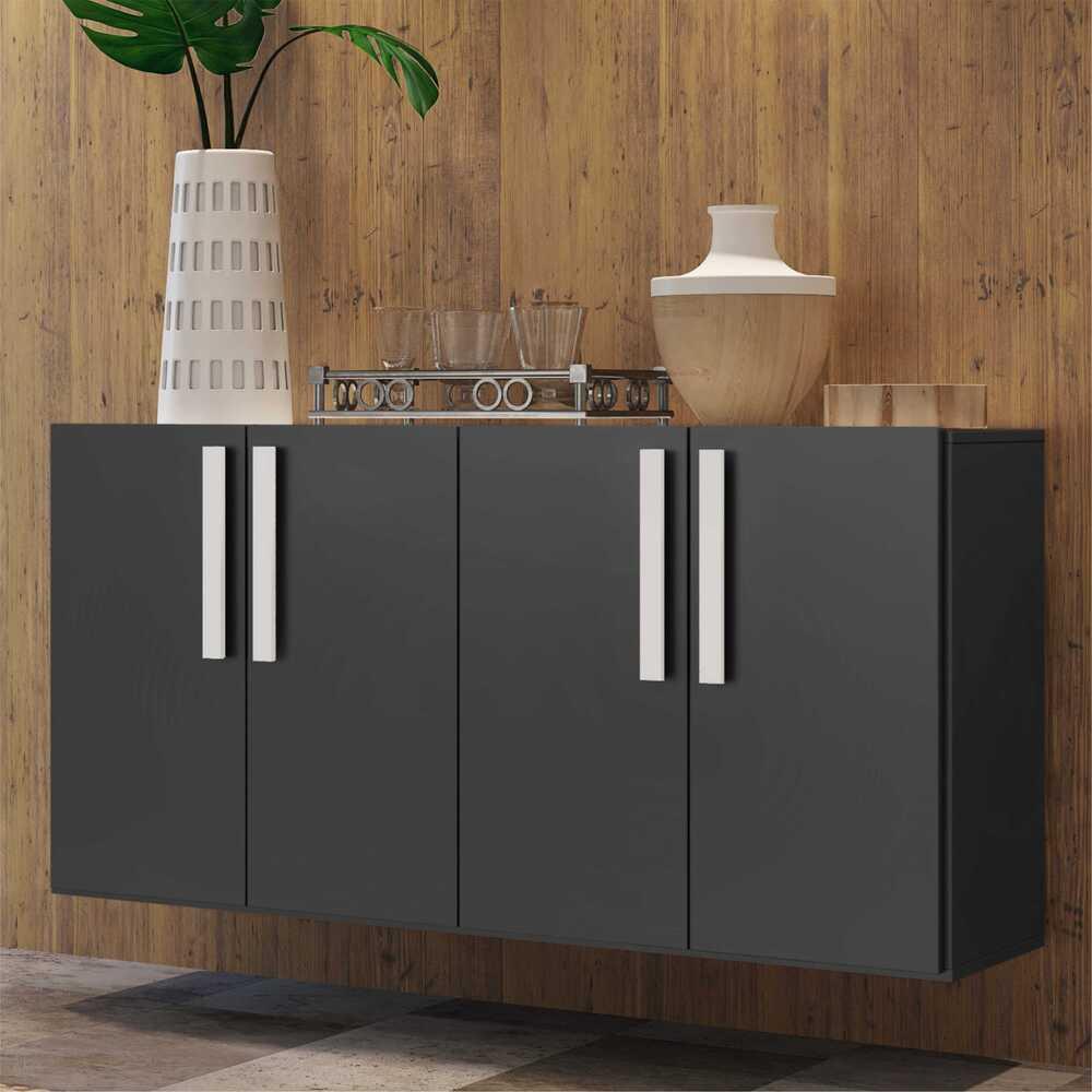 Aparador Buffet 4 Portas Suspenso Viena Multimóveis V3605 Preto/Branco