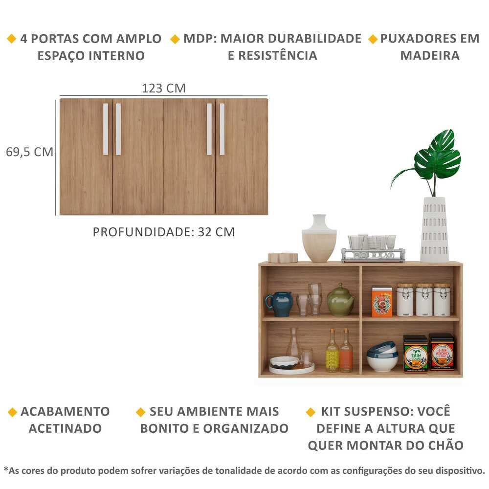 Aparador Buffet 4 Portas Suspenso Viena Multimóveis V3605 Rustic/Branco