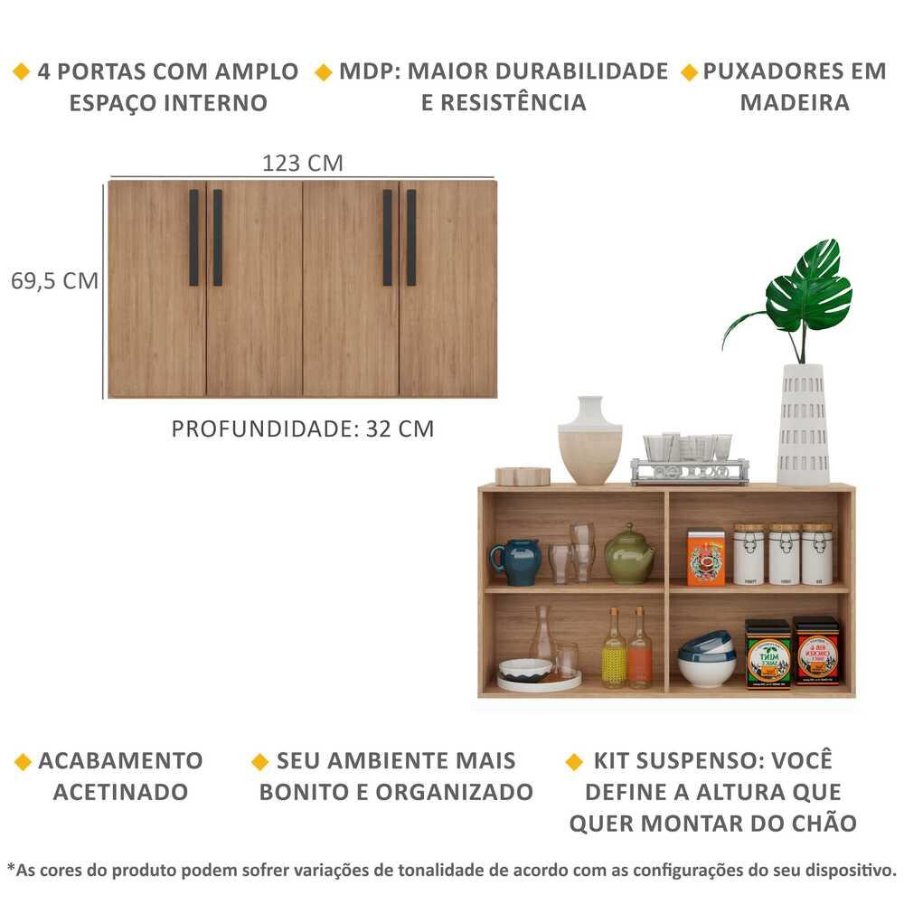 Aparador Buffet 4 Portas Suspenso Viena Multimóveis V3605 Rustic/Preto