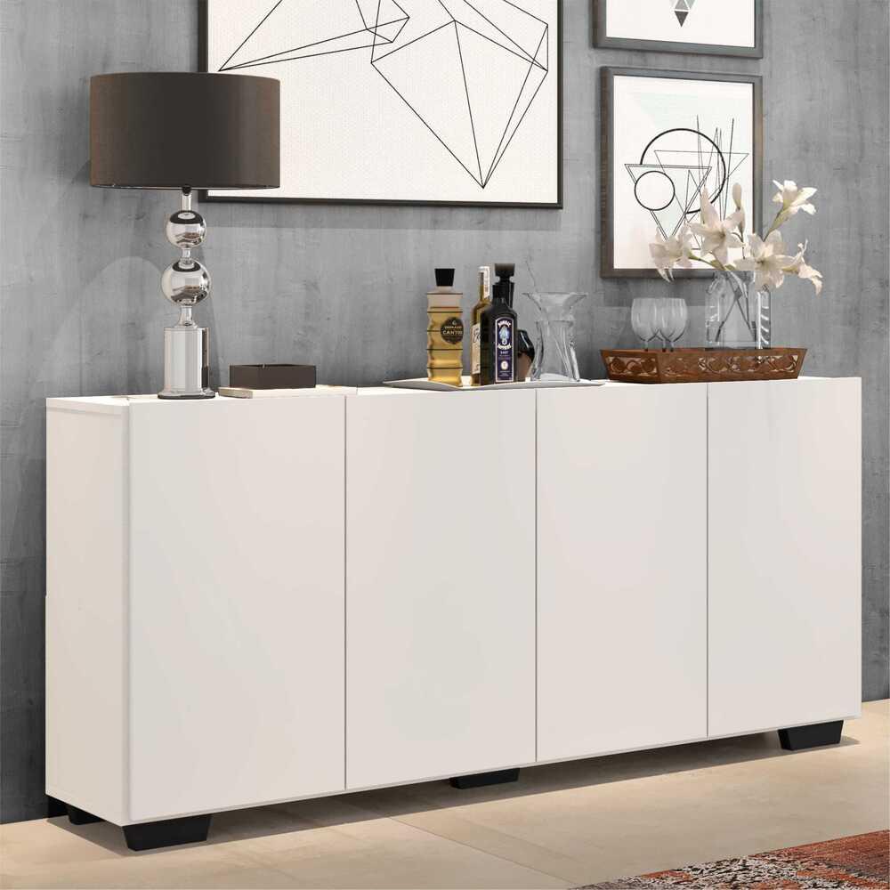 Aparador Buffet 4 Portas c/ Pés Quadrados Veneza Multimóveis Branco/Preto