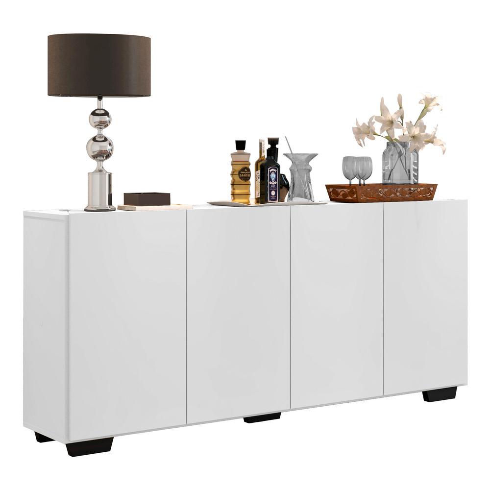 Aparador Buffet 4 Portas c/ Pés Quadrados Veneza Multimóveis Branco/Preto