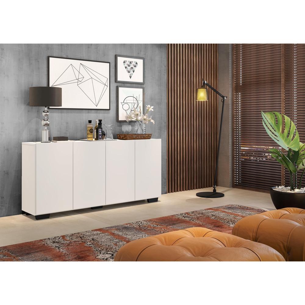 Aparador Buffet 4 Portas c/ Pés Quadrados Veneza Multimóveis Branco/Preto