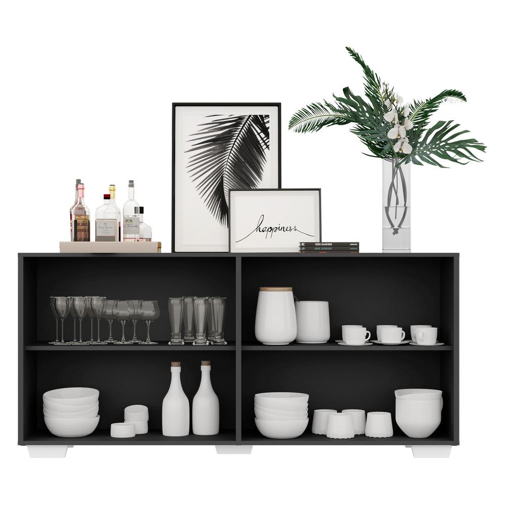 Aparador Buffet 4 Portas c/ Pés Quadrados Veneza Multimóveis Preto/Branco