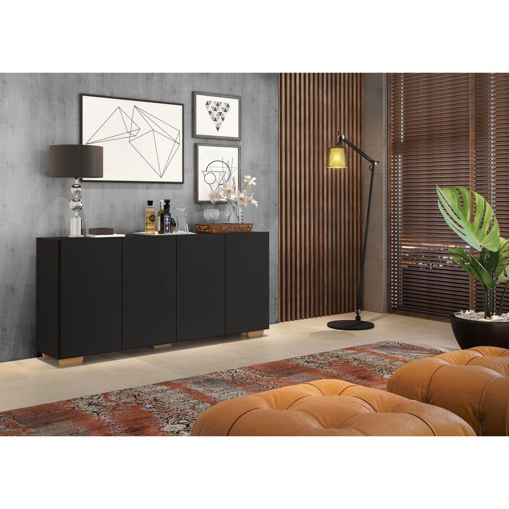 Aparador Buffet 4 Portas c/ Pés Quadrados Veneza Multimóveis Preto/Natural