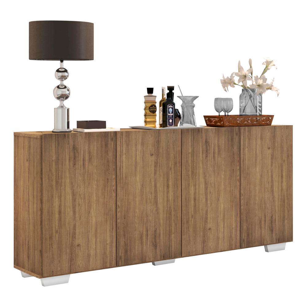 Aparador Buffet 4 Portas c/ Pés Quadrados Veneza Multimóveis Rustic/Branco