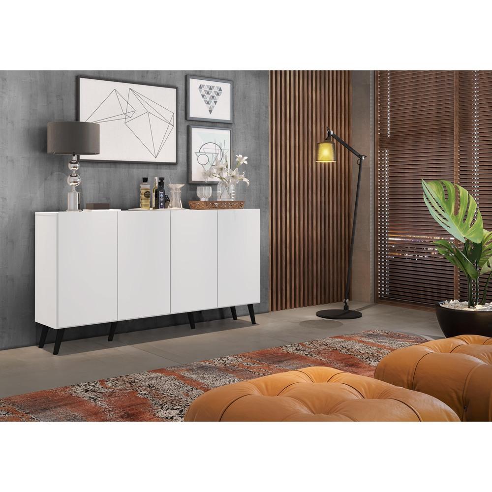 Aparador Buffet 4 Portas c/ Pés Retrô Veneza Multimóveis Branco/Preto