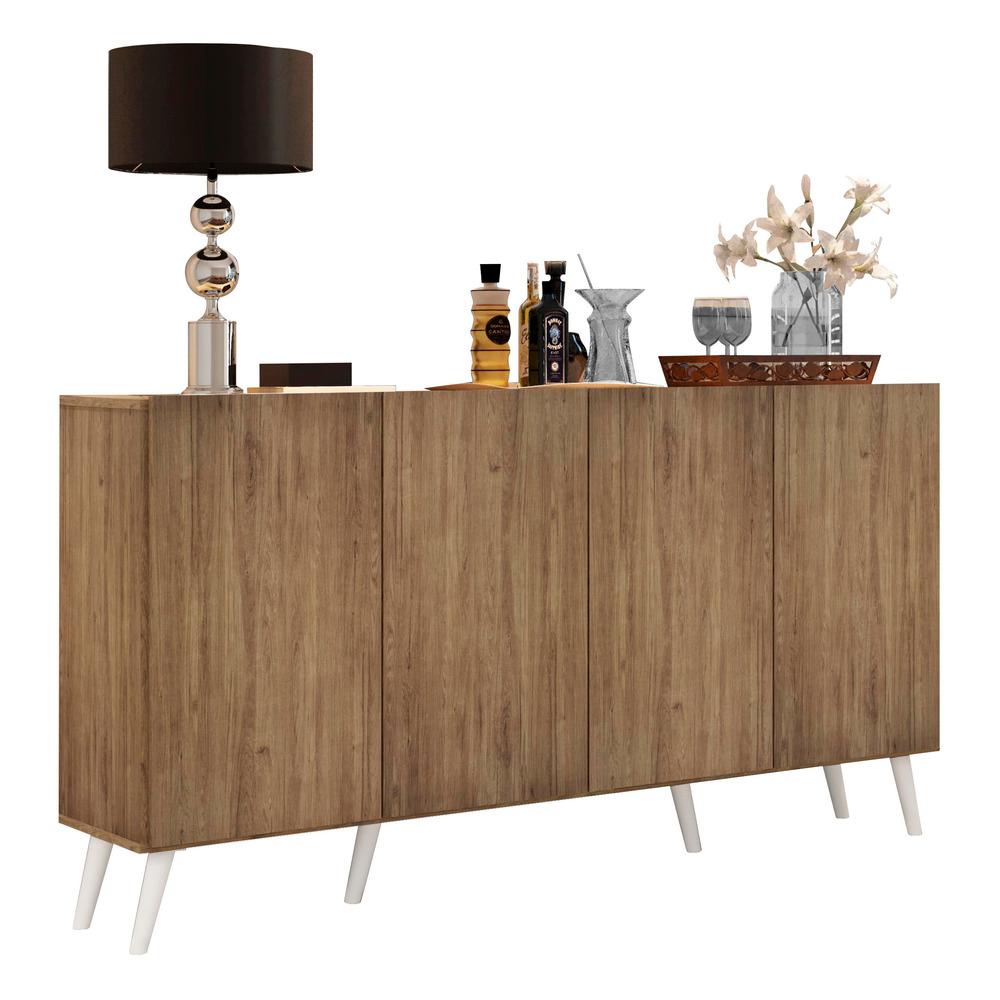 Aparador Buffet 4 Portas c/ Pés Retrô Veneza Multimóveis Rustic/Branco