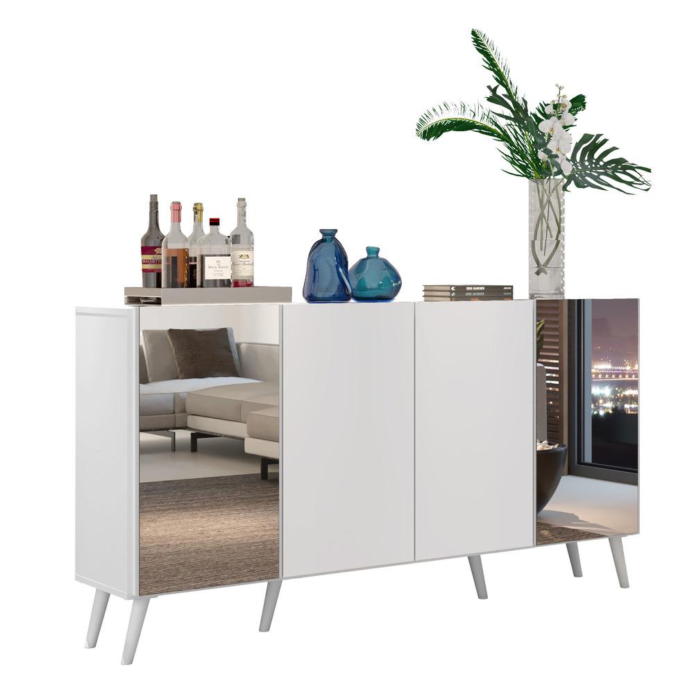 Aparador Buffet 4 Portas com Espelho Retrô Vegas Multimóveis V3562 Branco