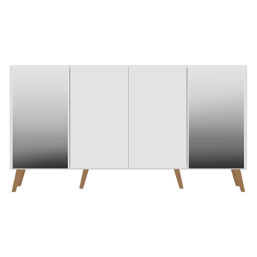 Aparador Buffet 4 Portas com Espelho Retrô Vegas Multimóveis V3562 Branco/Natural