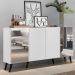 Aparador Buffet 4 Portas com Espelho Retrô Vegas Multimóveis V3562 Branco/Preto