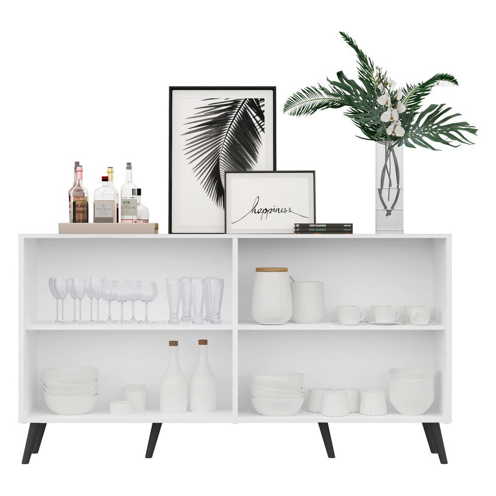 Aparador Buffet 4 Portas com Espelho Retrô Vegas Multimóveis V3562 Branco/Preto