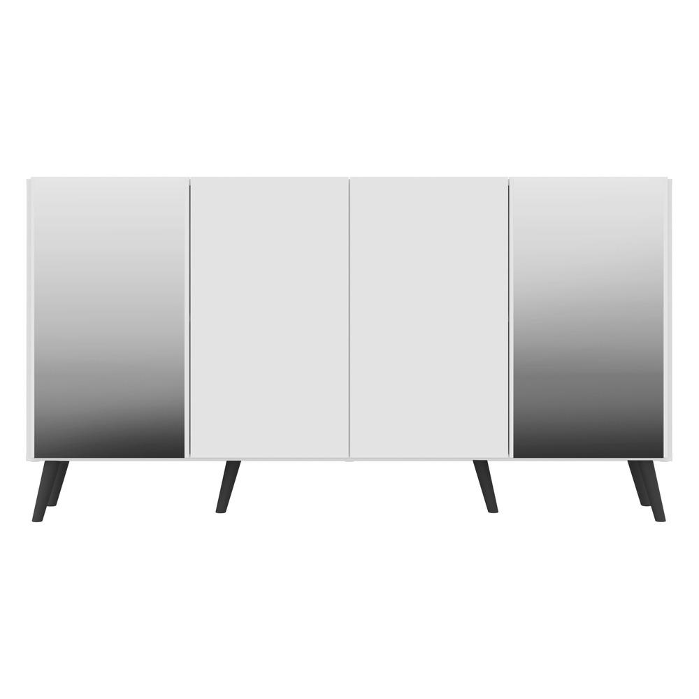 Aparador Buffet 4 Portas com Espelho Retrô Vegas Multimóveis V3562 Branco/Preto