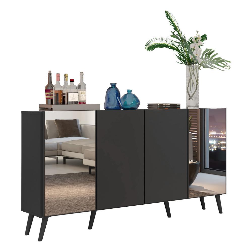 Aparador Buffet 4 Portas com Espelho Retrô Vegas Multimóveis V3562 Preto
