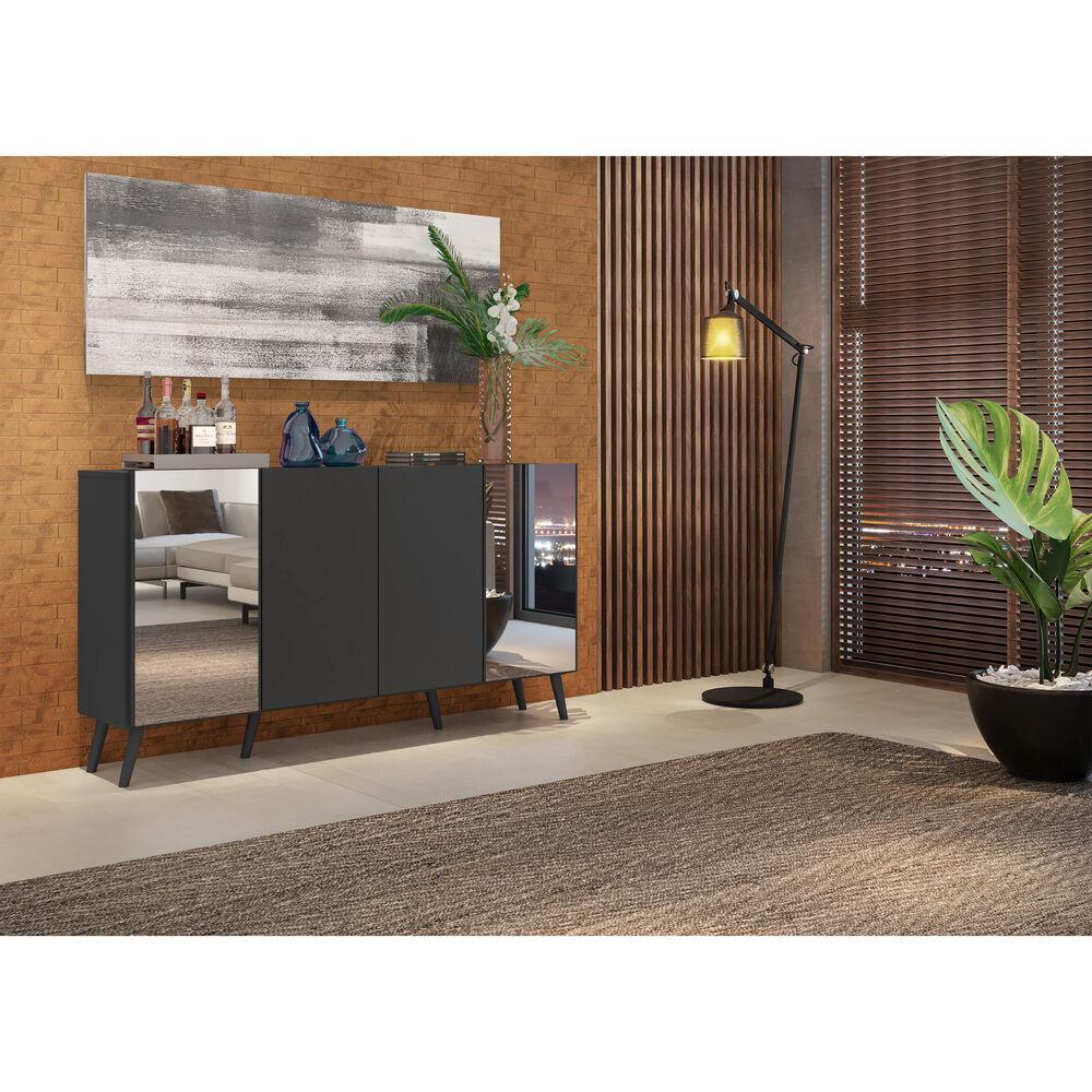 Aparador Buffet 4 Portas com Espelho Retrô Vegas Multimóveis V3562 Preto
