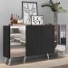 Aparador Buffet 4 Portas com Espelho Retrô Vegas Multimóveis V3562 Preto/Branco