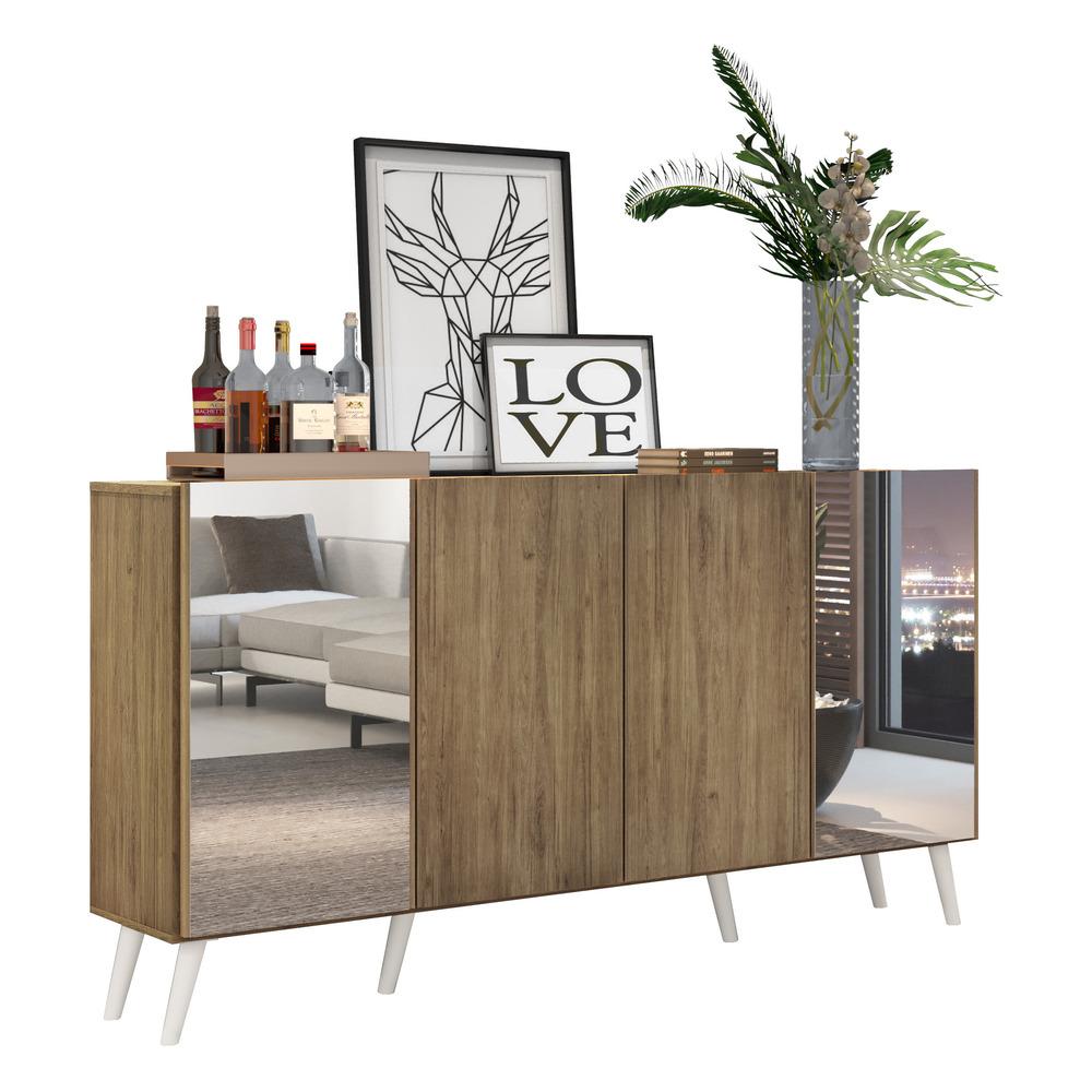 Aparador Buffet 4 Portas com Espelho Retrô Vegas Multimóveis V3562 Rustic/Branco