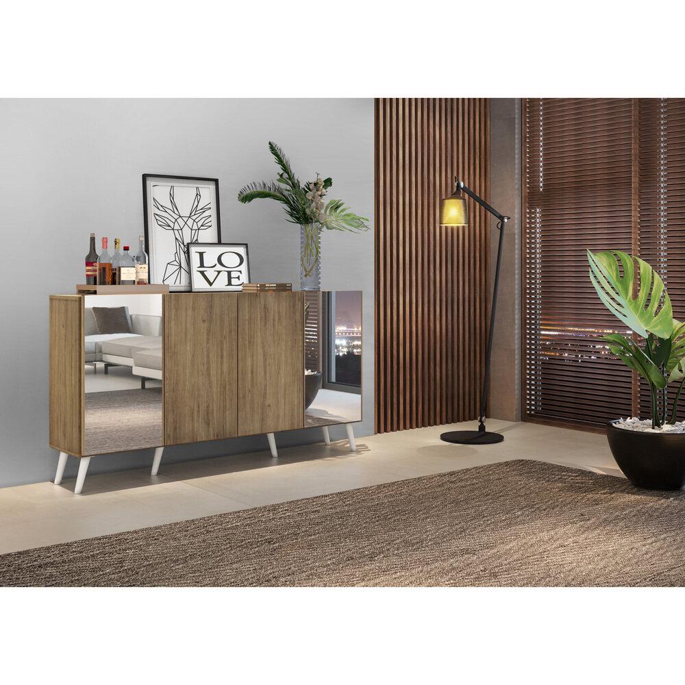 Aparador Buffet 4 Portas com Espelho Retrô Vegas Multimóveis V3562 Rustic/Branco