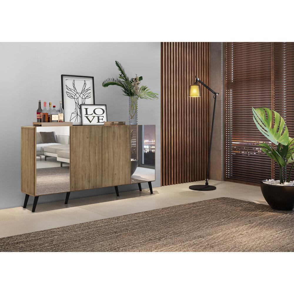 Aparador Buffet 4 Portas com Espelho Retrô Vegas Multimóveis V3562 Rustic/Preto