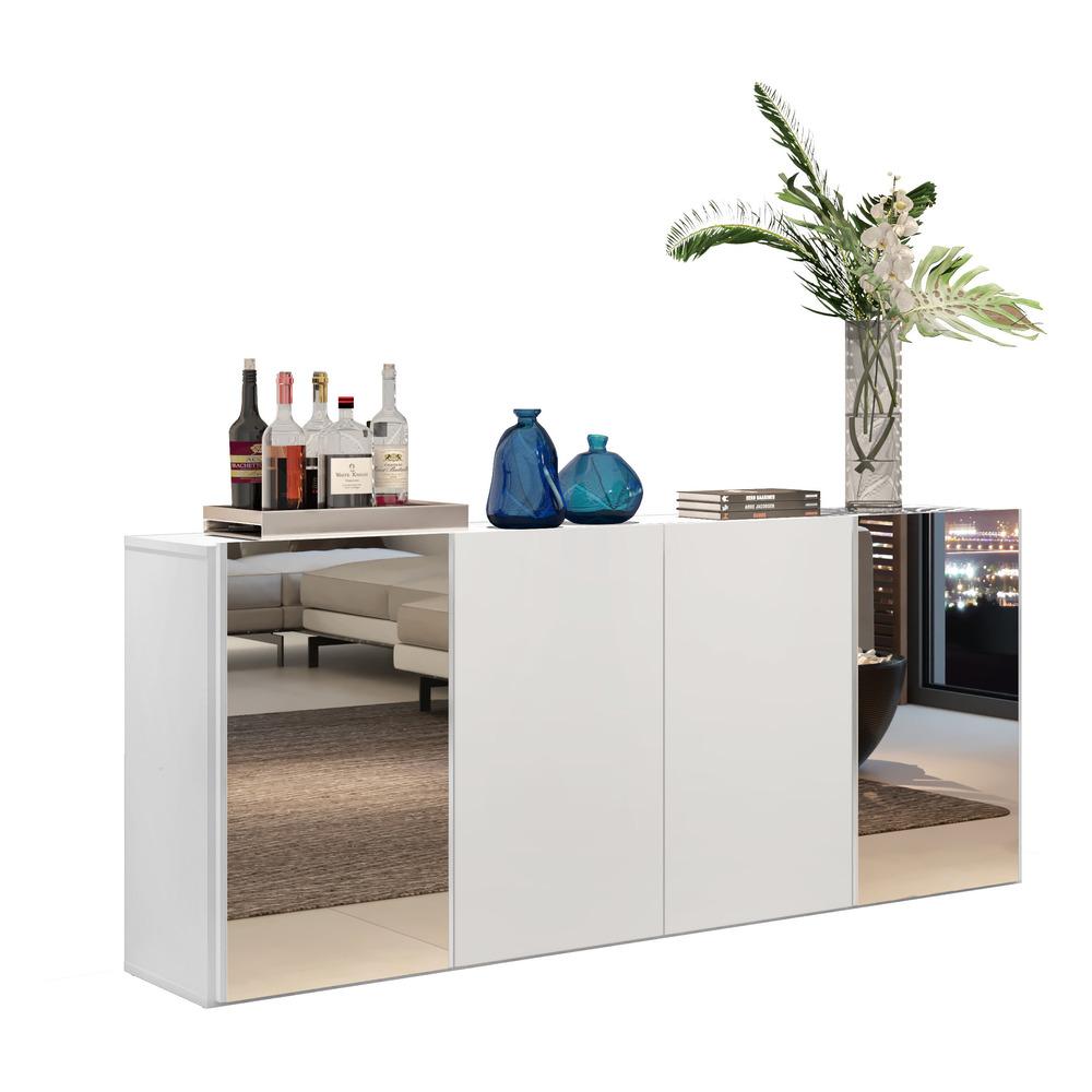 Aparador Buffet 4 Portas com Espelho Suspenso Vegas Multimóveis V3595 Branco