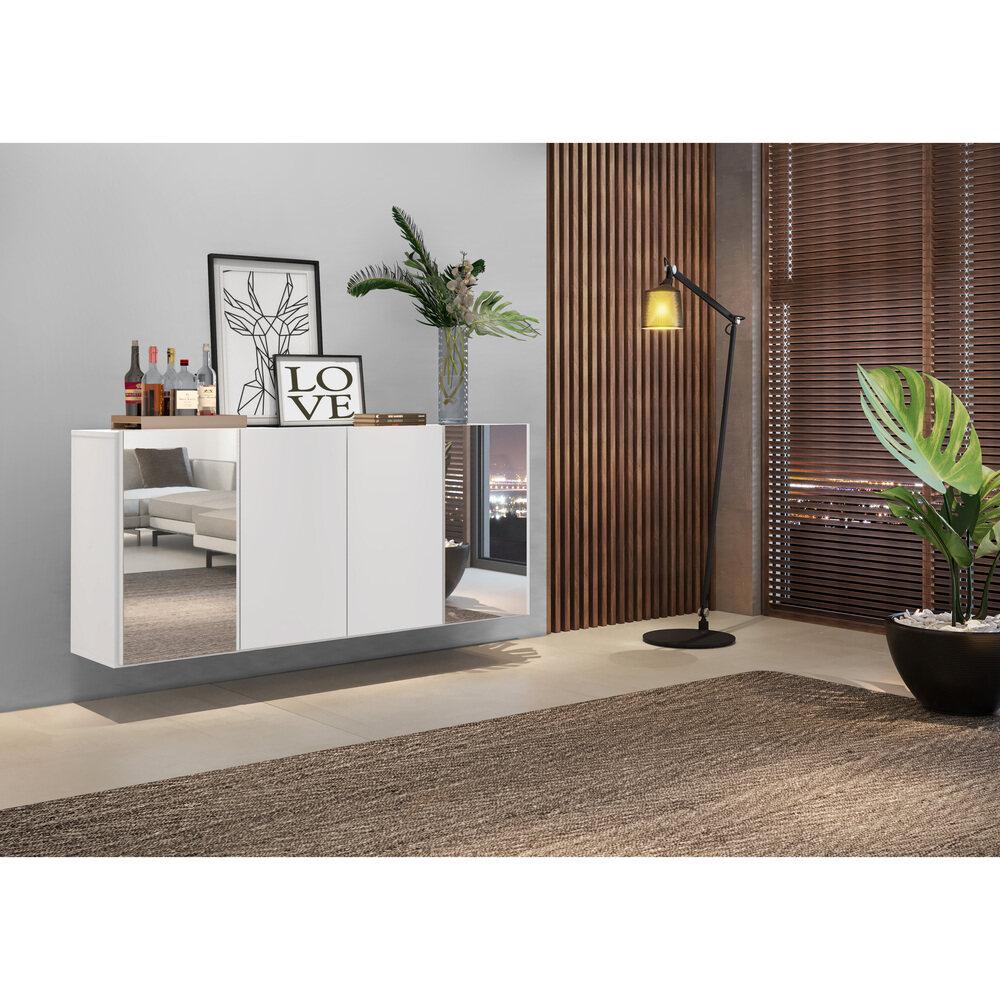 Aparador Buffet 4 Portas com Espelho Suspenso Vegas Multimóveis V3595 Branco