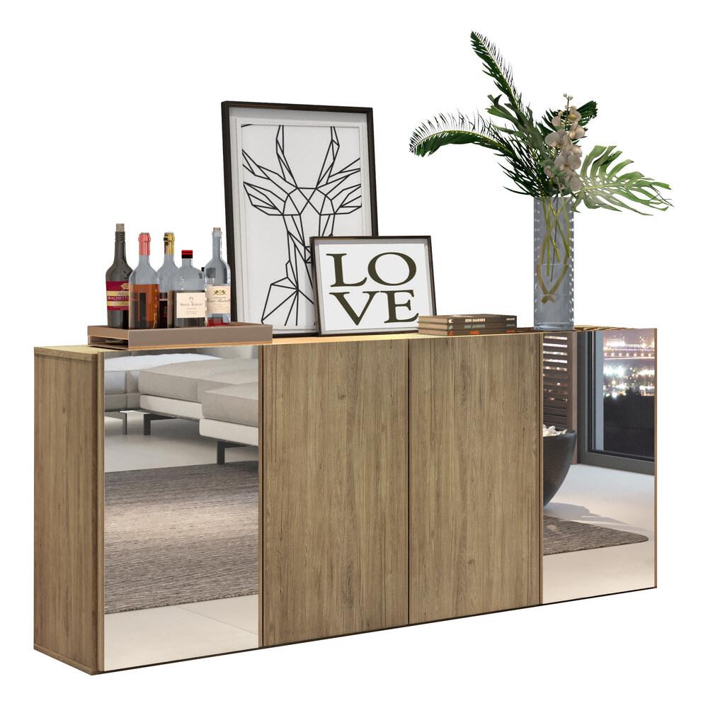Aparador Buffet 4 Portas com Espelho Suspenso Vegas Multimóveis V3595 Rustic