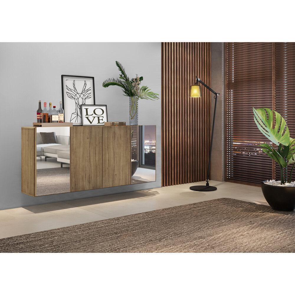 Aparador Buffet 4 Portas com Espelho Suspenso Vegas Multimóveis V3595 Rustic