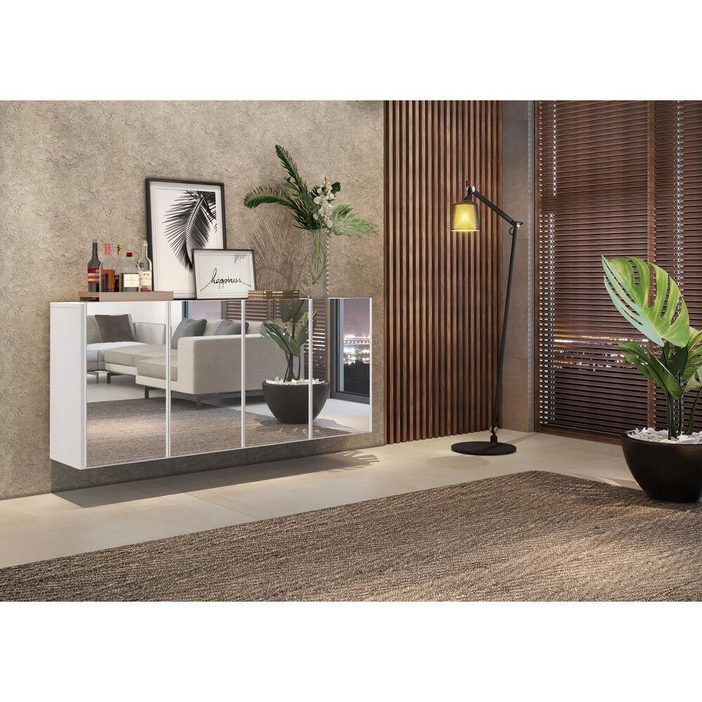 Aparador Buffet 4 Portas com Espelho Suspenso Vegas Multimóveis V3596 Branco