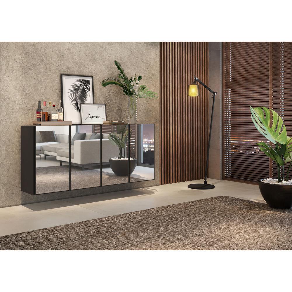 Aparador Buffet 4 Portas com Espelho Suspenso Vegas Multimóveis V3596 Preto