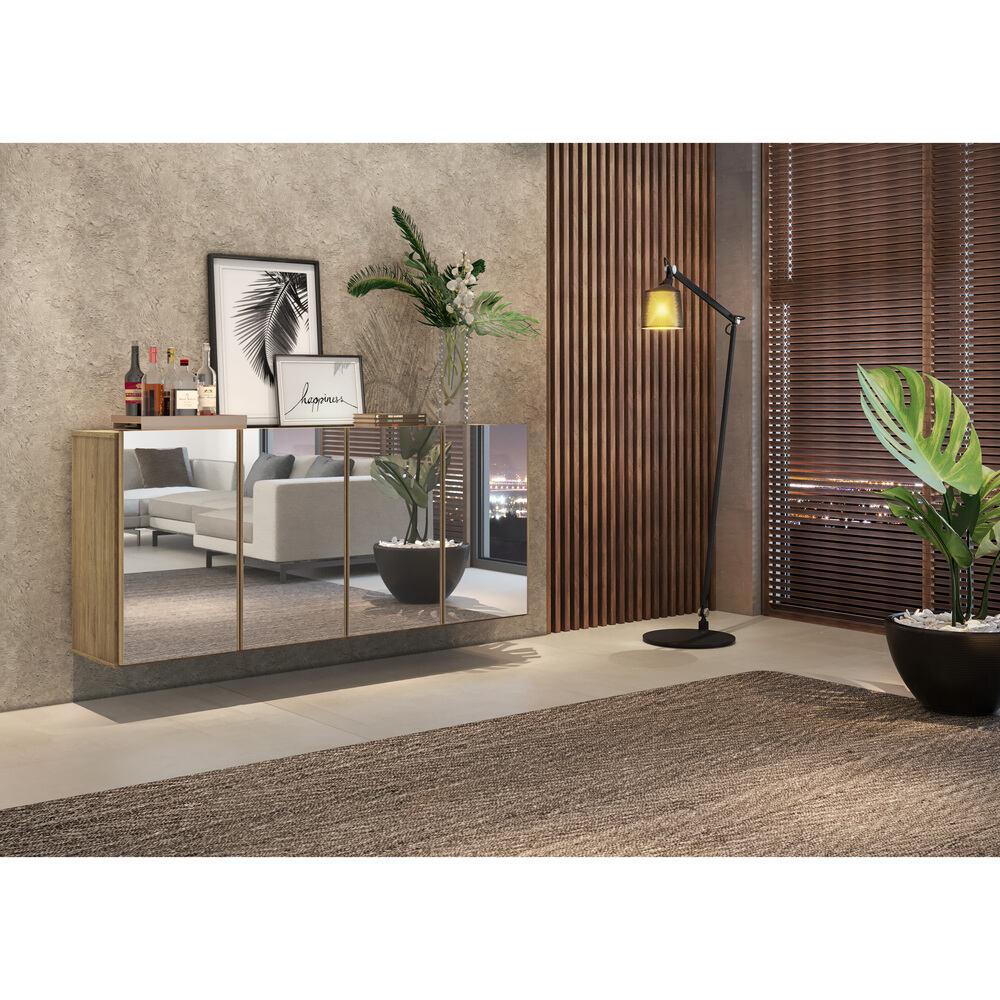 Aparador Buffet 4 Portas com Espelho Suspenso Vegas Multimóveis V3596 Rustic