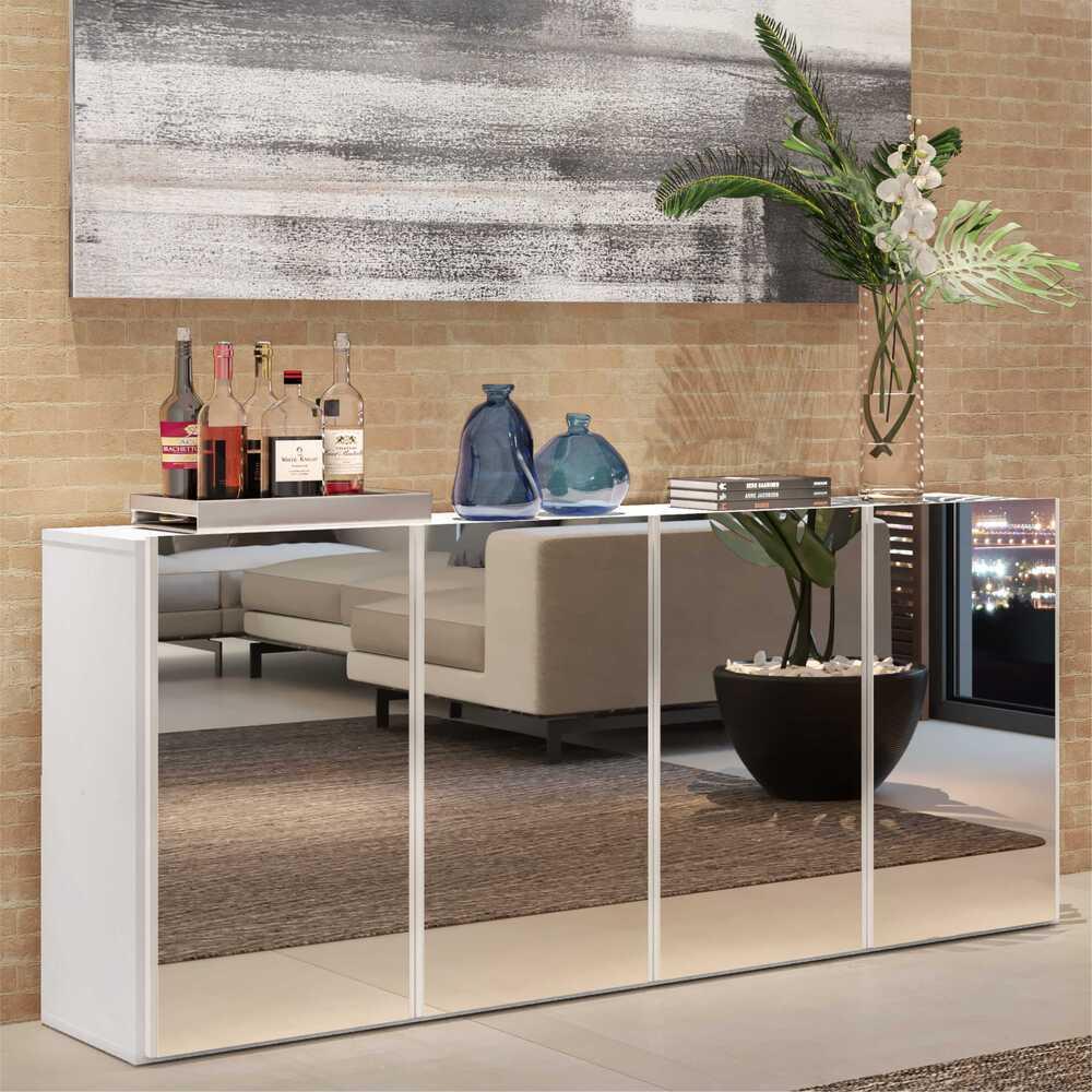 Aparador Buffet 4 Portas com Espelho Vegas Multimóveis V3558 Branco