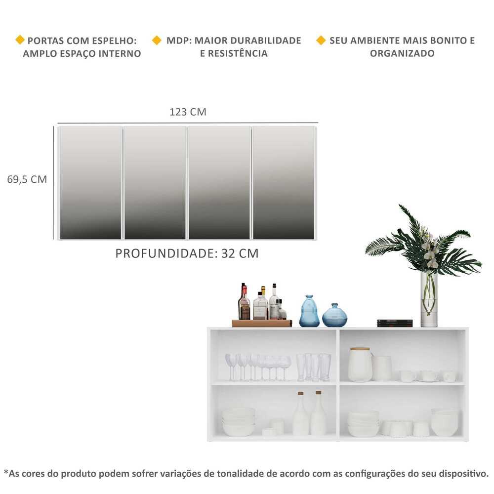 Aparador Buffet 4 Portas com Espelho Vegas Multimóveis V3558 Branco