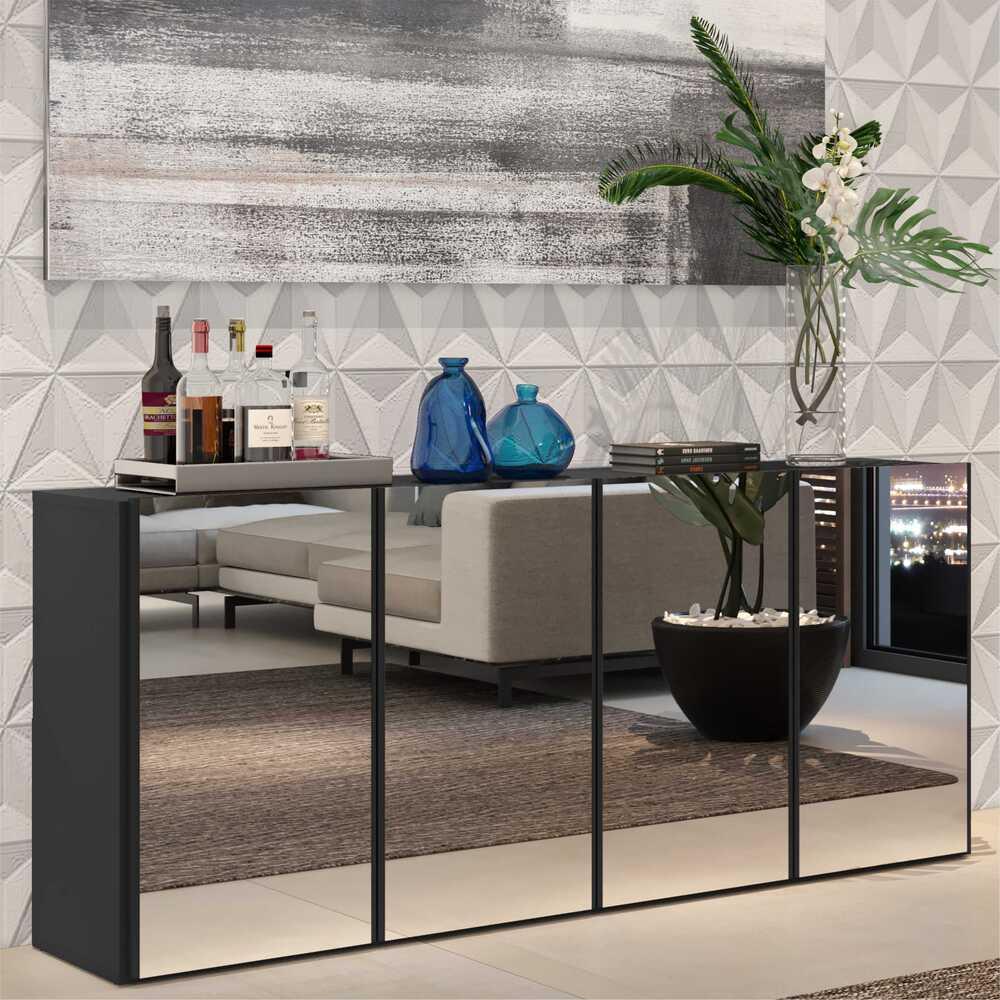 Aparador Buffet 4 Portas com Espelho Vegas Multimóveis V3558 Preto