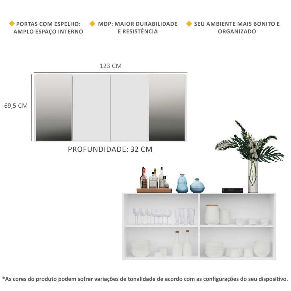 Aparador Buffet 4 Portas com Espelho Vegas Multimóveis V3561 Branco