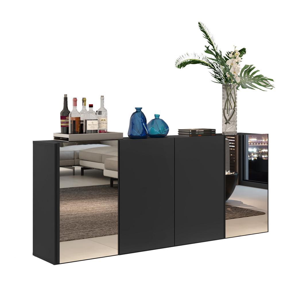 Aparador Buffet 4 Portas com Espelho Vegas Multimóveis V3561 Preto