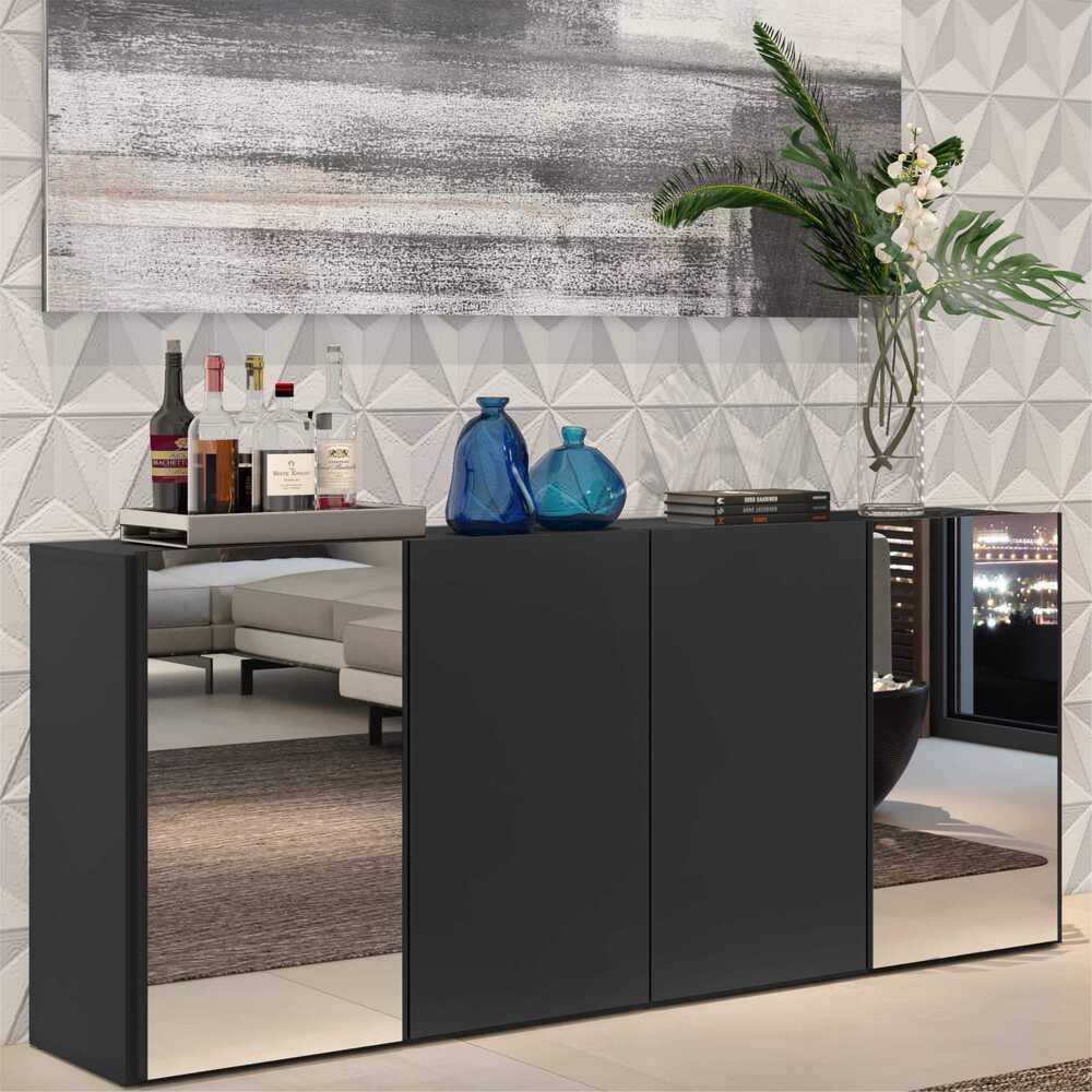 Aparador Buffet 4 Portas com Espelho Vegas Multimóveis V3561 Preto