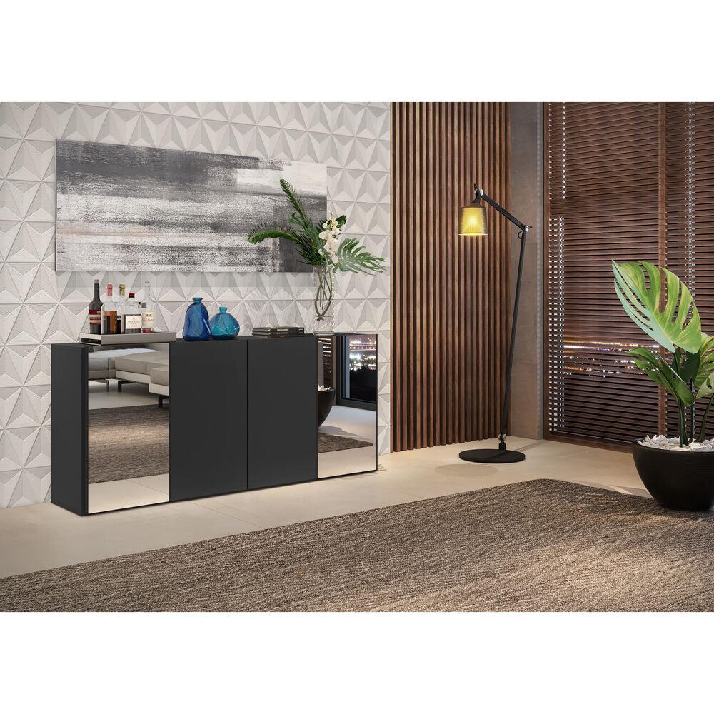Aparador Buffet 4 Portas com Espelho Vegas Multimóveis V3561 Preto