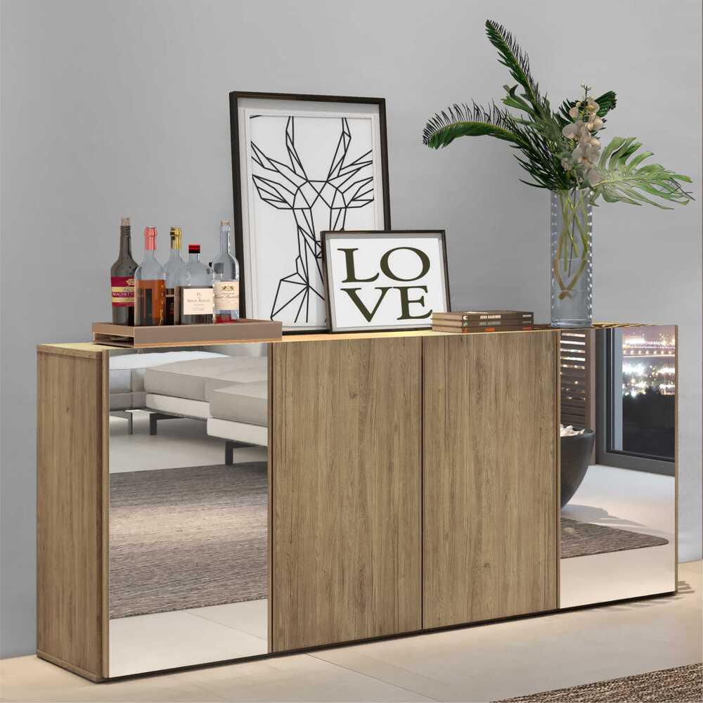 Aparador Buffet 4 Portas com Espelho Vegas Multimóveis V3561 Rustic