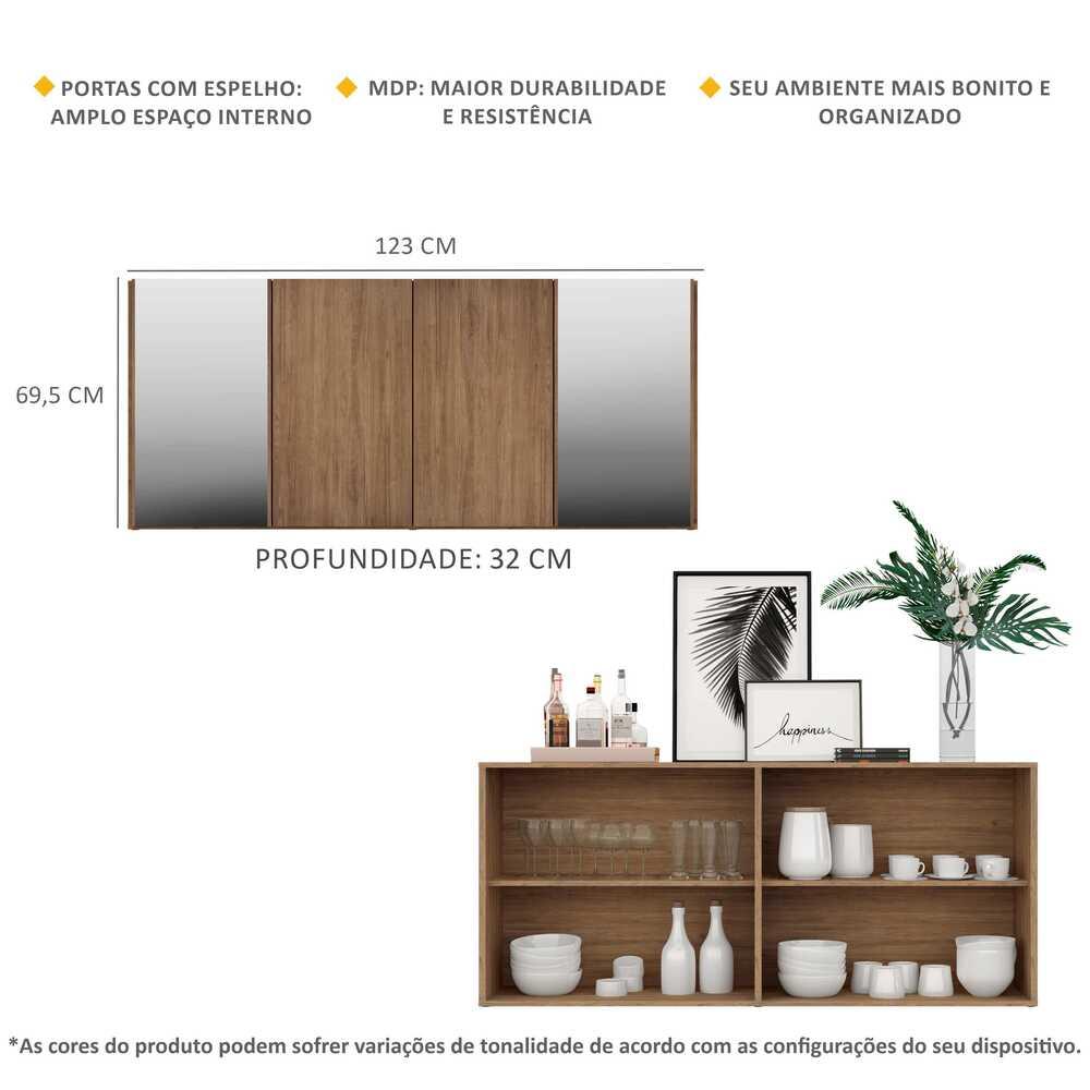 Aparador Buffet 4 Portas com Espelho Vegas Multimóveis V3561 Rustic