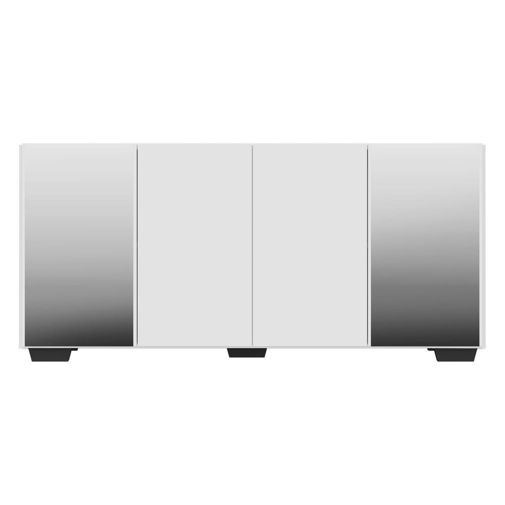 Aparador Buffet 4 Portas com Espelho e Pés Quadrados Vegas Multimóveis V3563 Branco/Preto