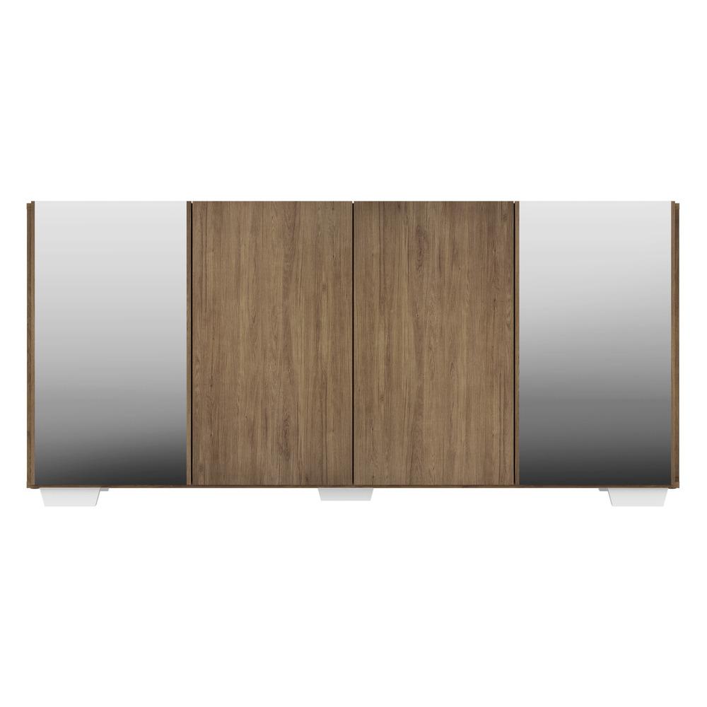 Aparador Buffet 4 Portas com Espelho e Pés Quadrados Vegas Multimóveis V3563 Rustic/Branco