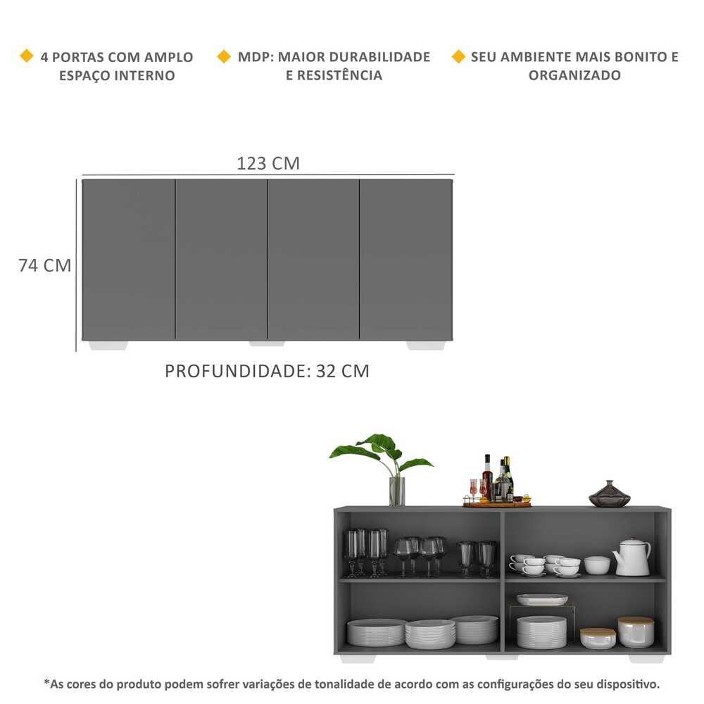 Aparador Buffet 4 Portas com Pés Quadrados Veneza Multimóveis Grafite/Branco