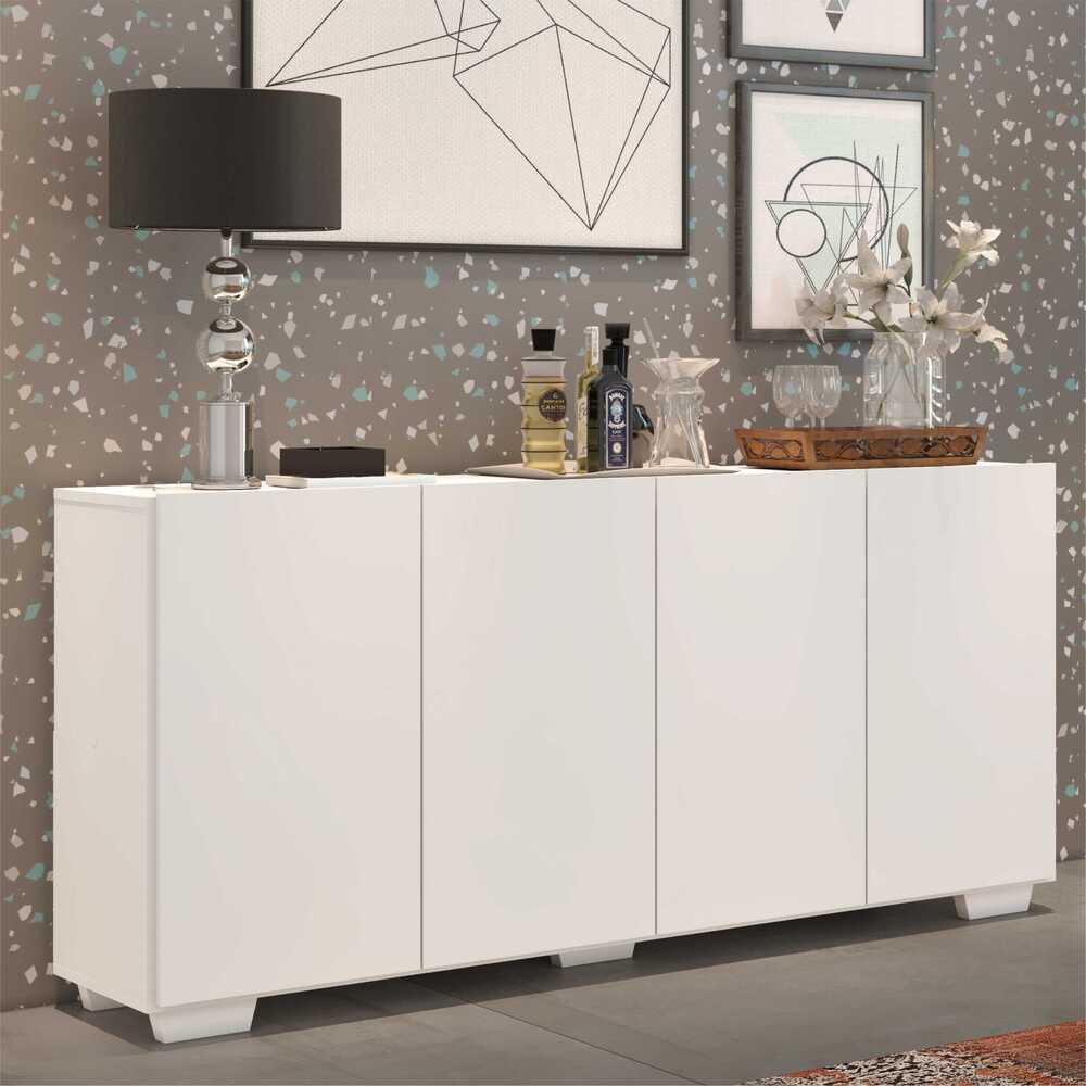 Aparador Buffet 4 Portas com Pés Quadrados Veneza Multimóveis V3557 Branco