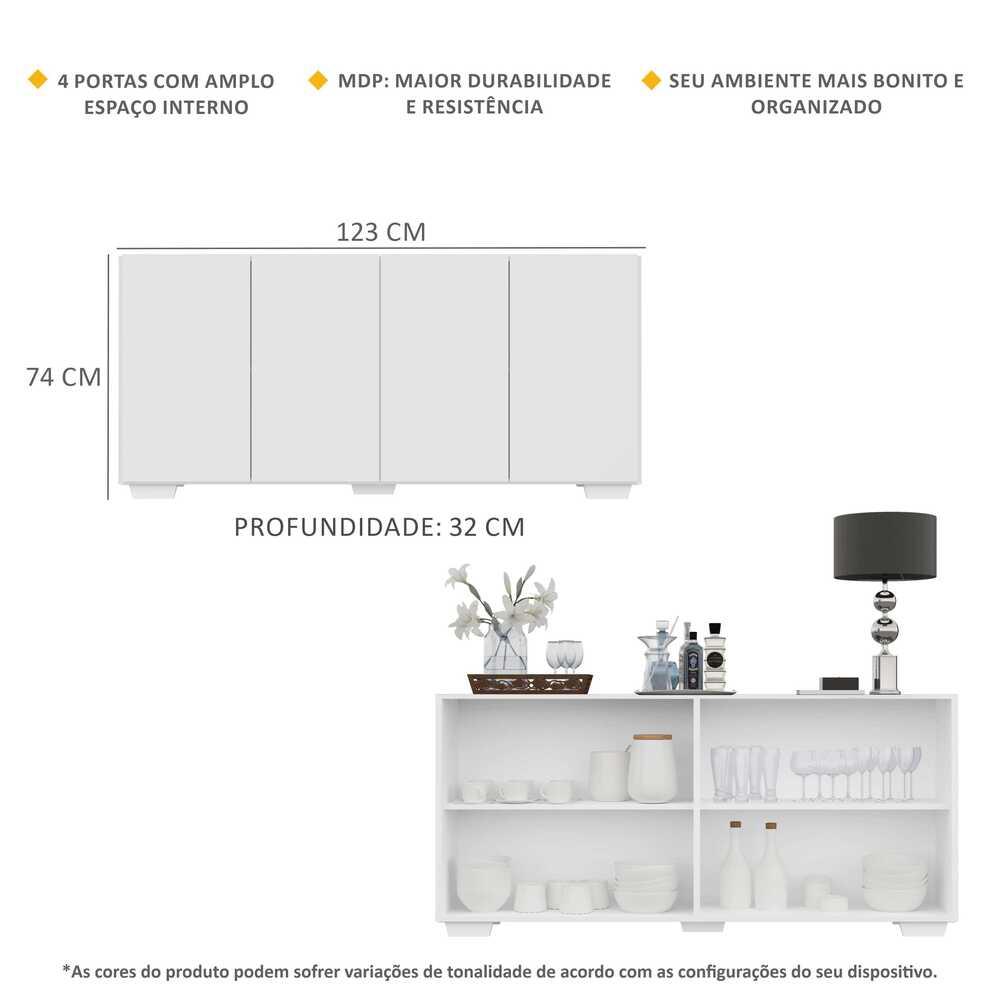 Aparador Buffet 4 Portas com Pés Quadrados Veneza Multimóveis V3557 Branco