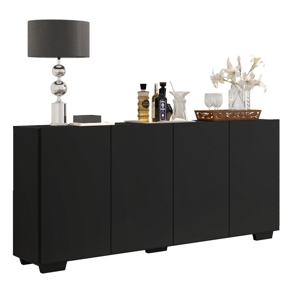 Aparador Buffet 4 Portas com Pés Quadrados Veneza Multimóveis V3557 Preto