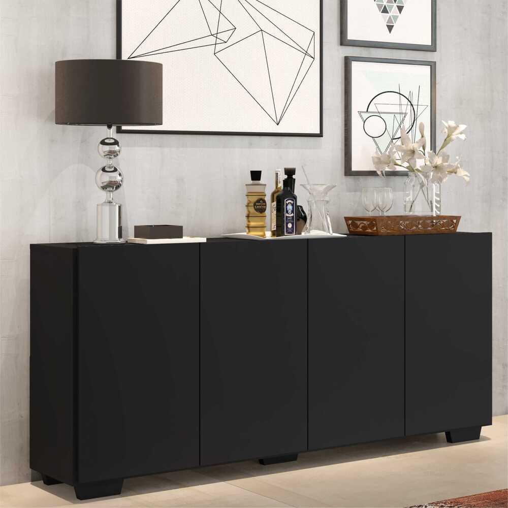 Aparador Buffet 4 Portas com Pés Quadrados Veneza Multimóveis V3557 Preto
