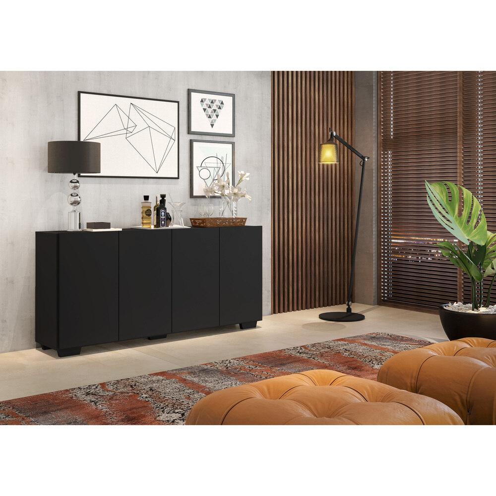 Aparador Buffet 4 Portas com Pés Quadrados Veneza Multimóveis V3557 Preto
