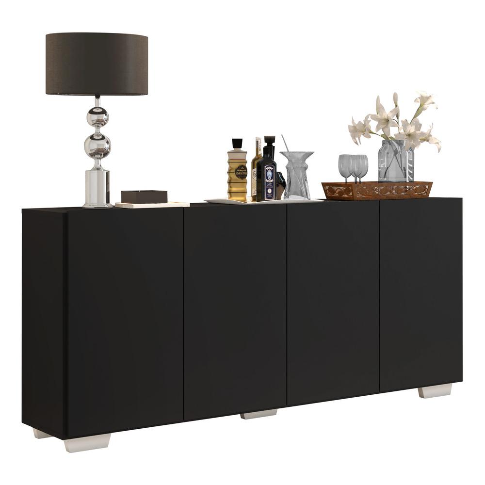 Aparador Buffet 4 Portas com Pés Quadrados Veneza Multimóveis V3557 Preto/Branco
