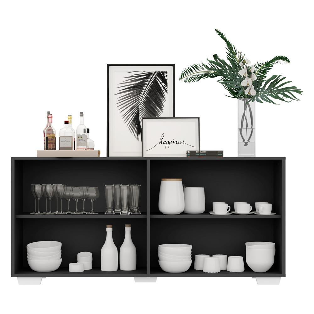 Aparador Buffet 4 Portas com Pés Quadrados Veneza Multimóveis V3557 Preto/Branco