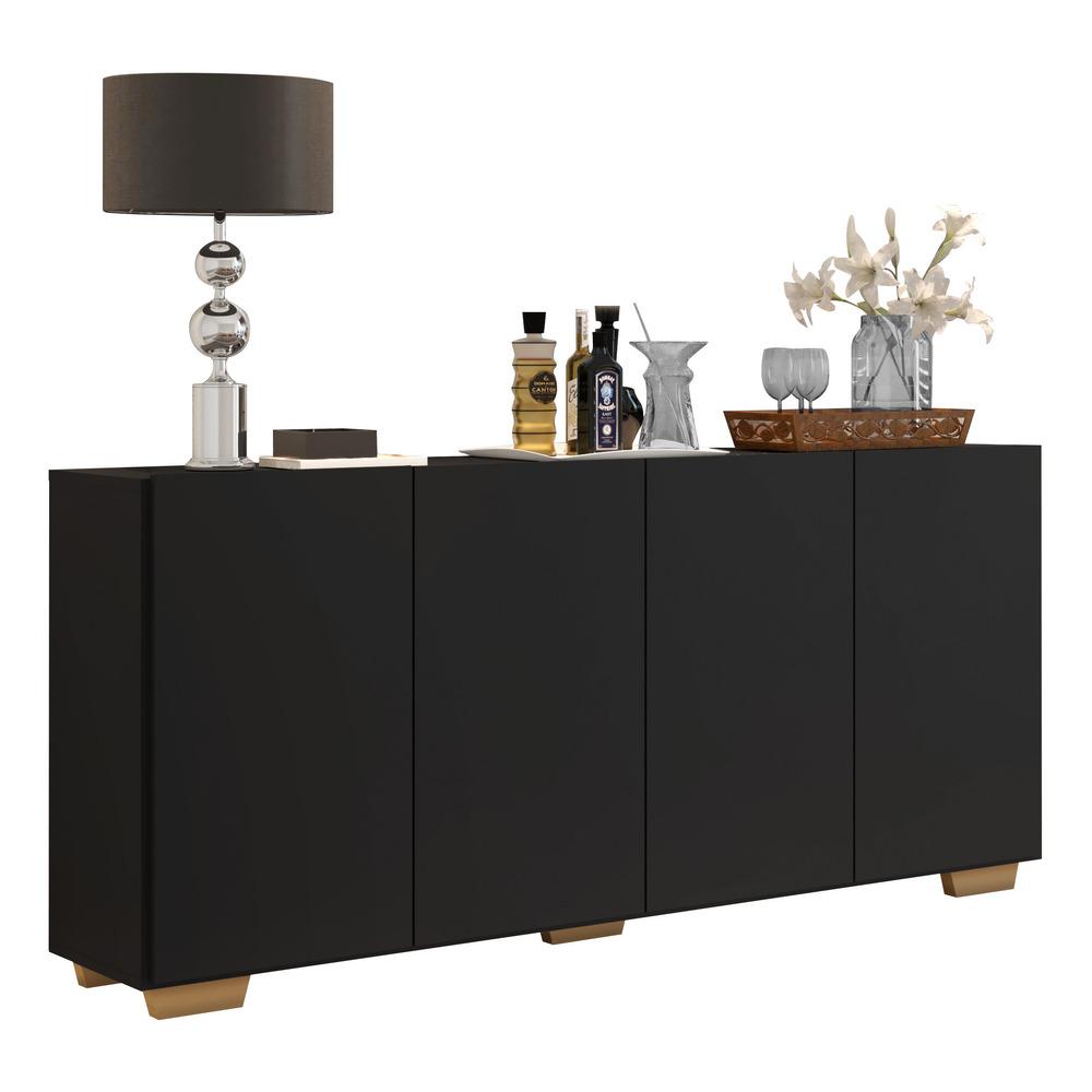 Aparador Buffet 4 Portas com Pés Quadrados Veneza Multimóveis V3557 Preto/Natural